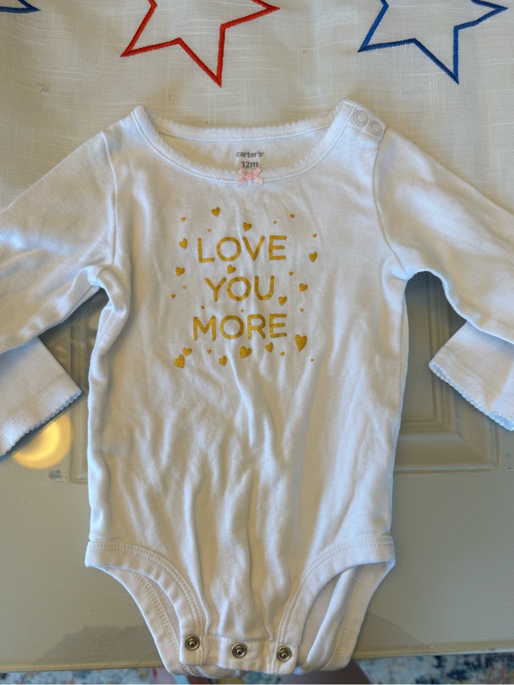 Carter's White Long-Sleeve One-Piece with Gold 'Love You More' Print